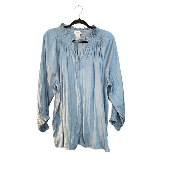 Carmen High Ruffle Neck Blouse Top Long Sleeve 2X tie Neck Flowy Boho Office - Picture 1 of 6